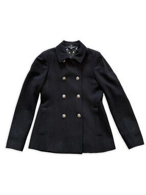 346 Brooks Brothers Double Breasted Fitted Wool Blend Peacoat